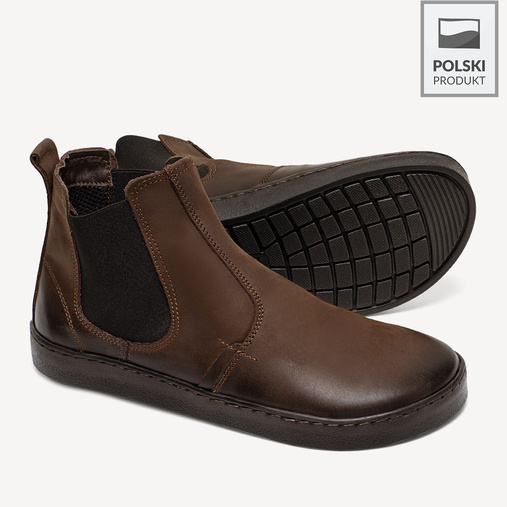 Skórzane sztyblety męskie barefoot Kenneth ciemny brąz