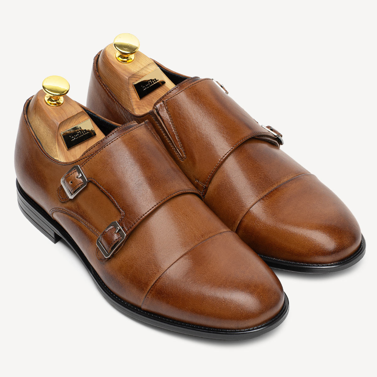 Skórzane półbuty wizytowe monki Hunter brązowe