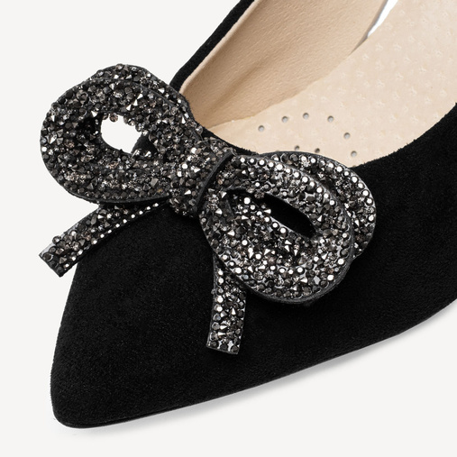 Zamszowe szpilki z ozdobną kokardą Candance czarne