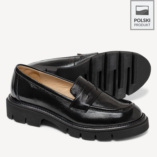Skórzane lakierowane wsuwane półbuty damskie Celeste czarne