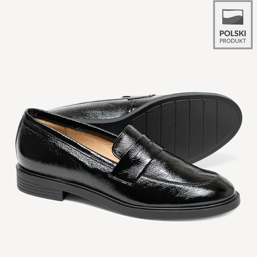 Skórzane lakierowane wsuwane półbuty damskie Melanie czarne