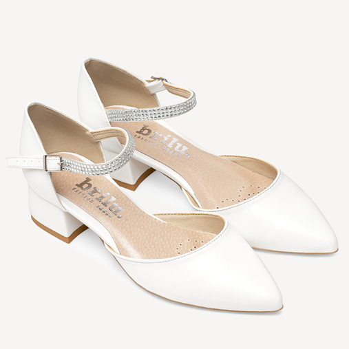 Ślubne czółenka z cyrkoniowym paskiem Estella białe