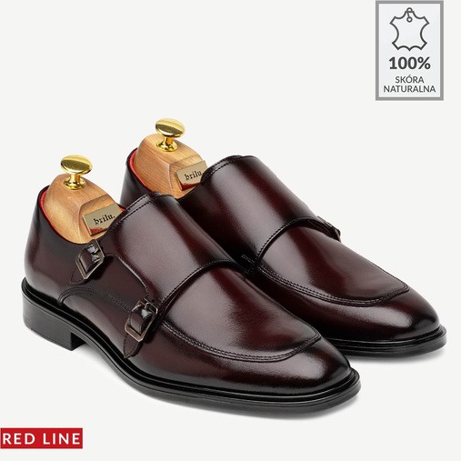 Eleganckie skórzane monki ze sprzączkami Bruce bordowe