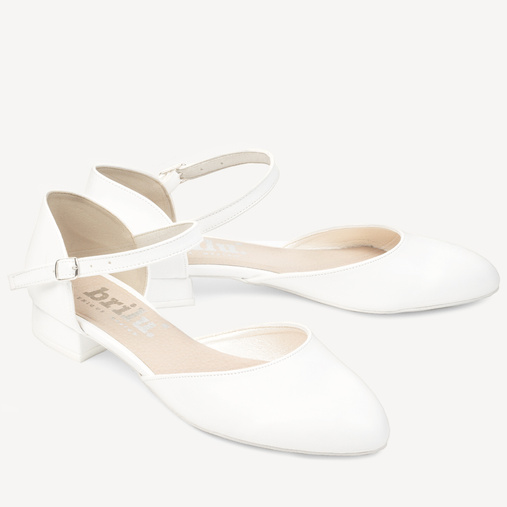 Ślubne licowe balerinki z paskiem Angelica białe