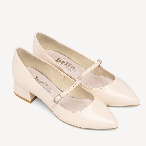 Ślubne czółenka na niskim obcasie z paskiem Aurely cieliste ecru