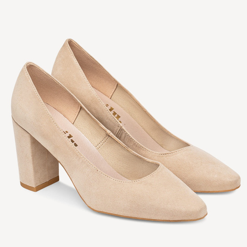 Eleganckie czółenka na słupku Valentine beżowe