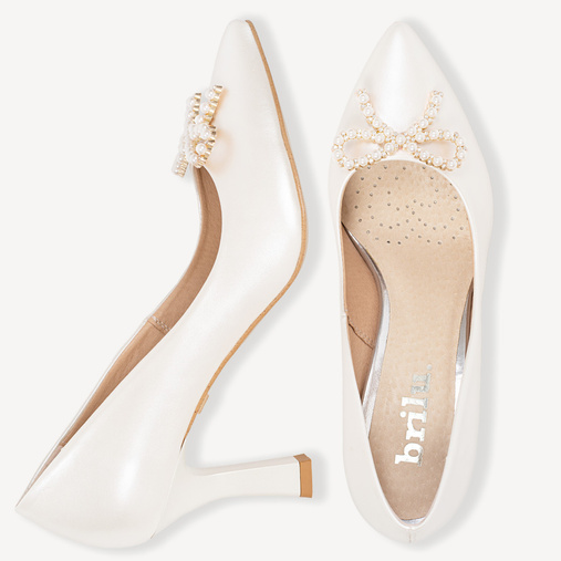 Ślubne perłowe szpilki z ozdobną kokardą Kelly ivory