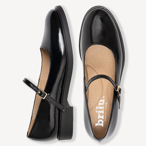 Skórzane lakierowane półbuty damskie z paskiem Marley czarne