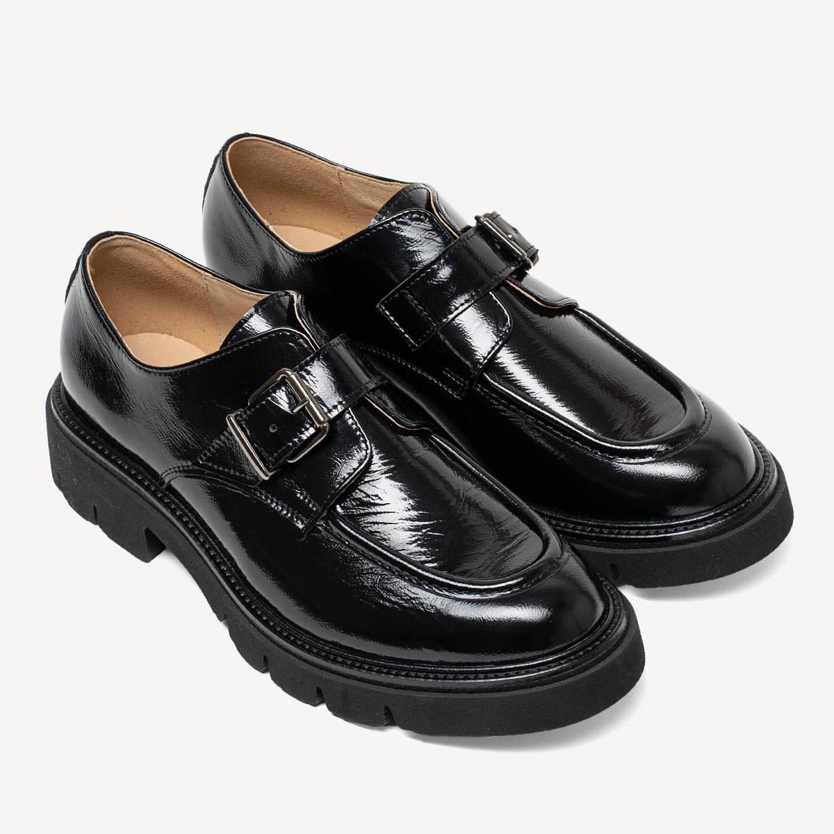 Skórzane półbuty damskie z klamrą Ruth czarne