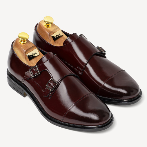 Skórzane półbuty wizytowe monki Lennox bordowe