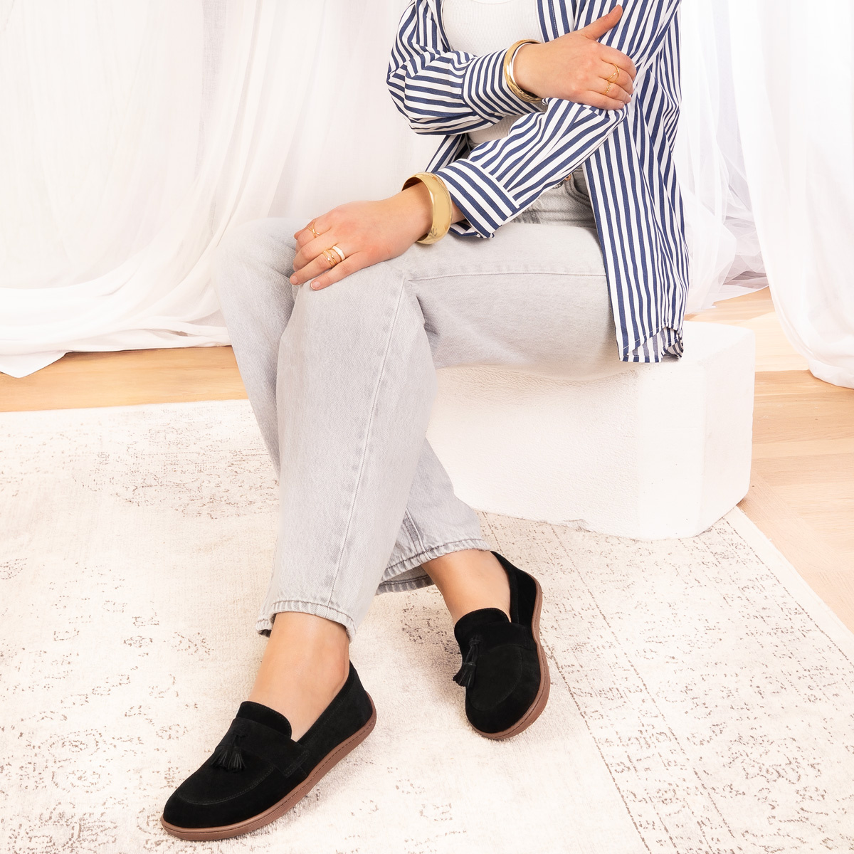 Zamszowe mokasyny damskie barefoot Maraya czarne