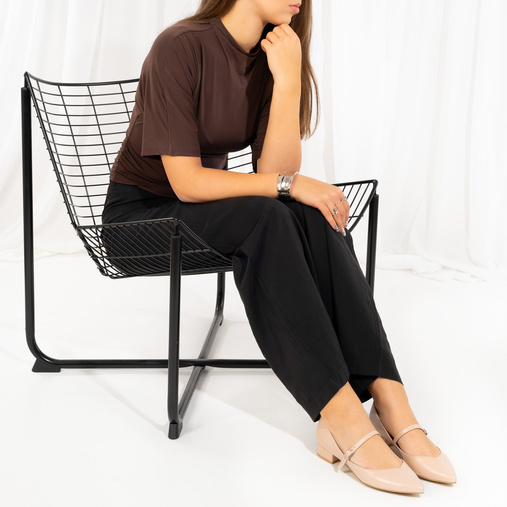 Licowe balerinki z paskiem Stefanie beżowe