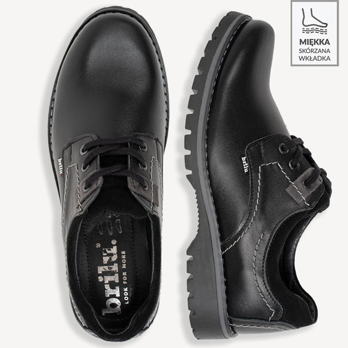 Skórzane półbuty trapery na grubej podeszwie Mateus czarne