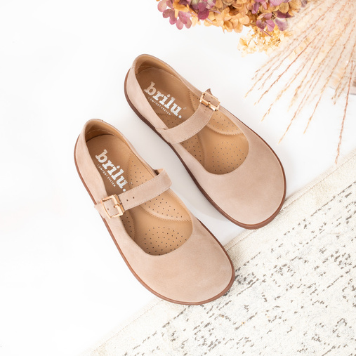 Zamszowe baleriny z paskiem barefoot Anette beżowe