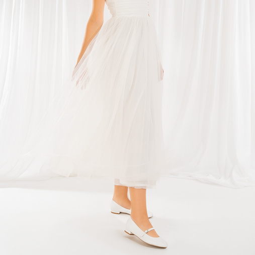 Ślubne balerinki z paskiem Delinah białe