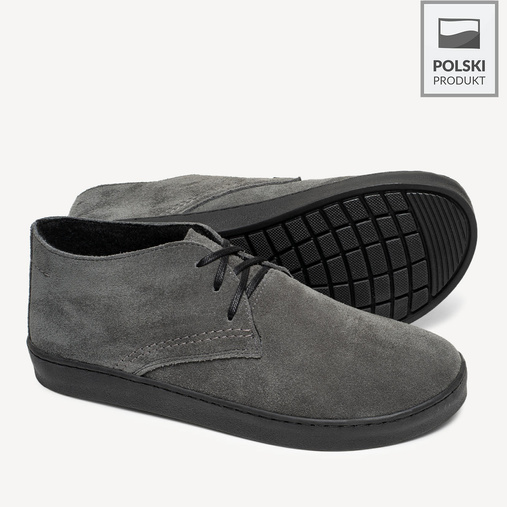 Skórzane zimowe trzewiki barefoot Sean szare