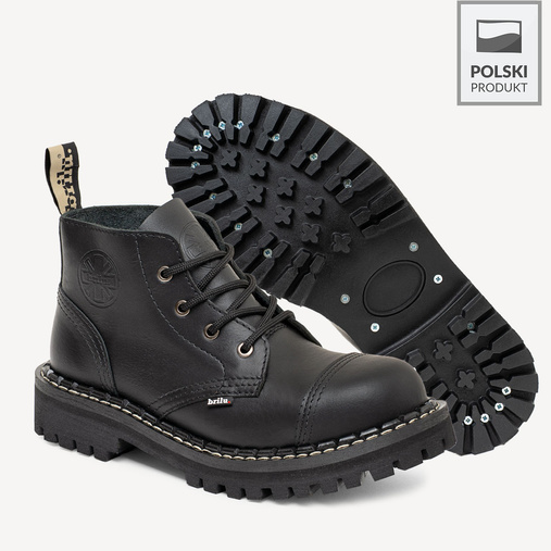 Skórzane glany BRILU niskie 4-dziurki czarne 