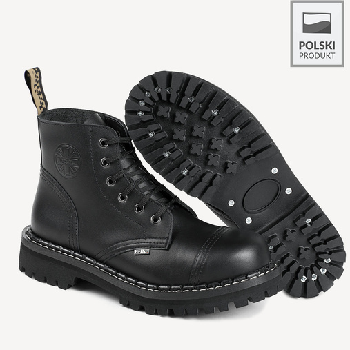 Skórzane glany BRILU wysokie 6-dziurek czarne 