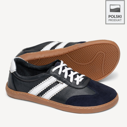 Skórzane minimalistyczne sneakersy barefoot Chelsey ciemny granat