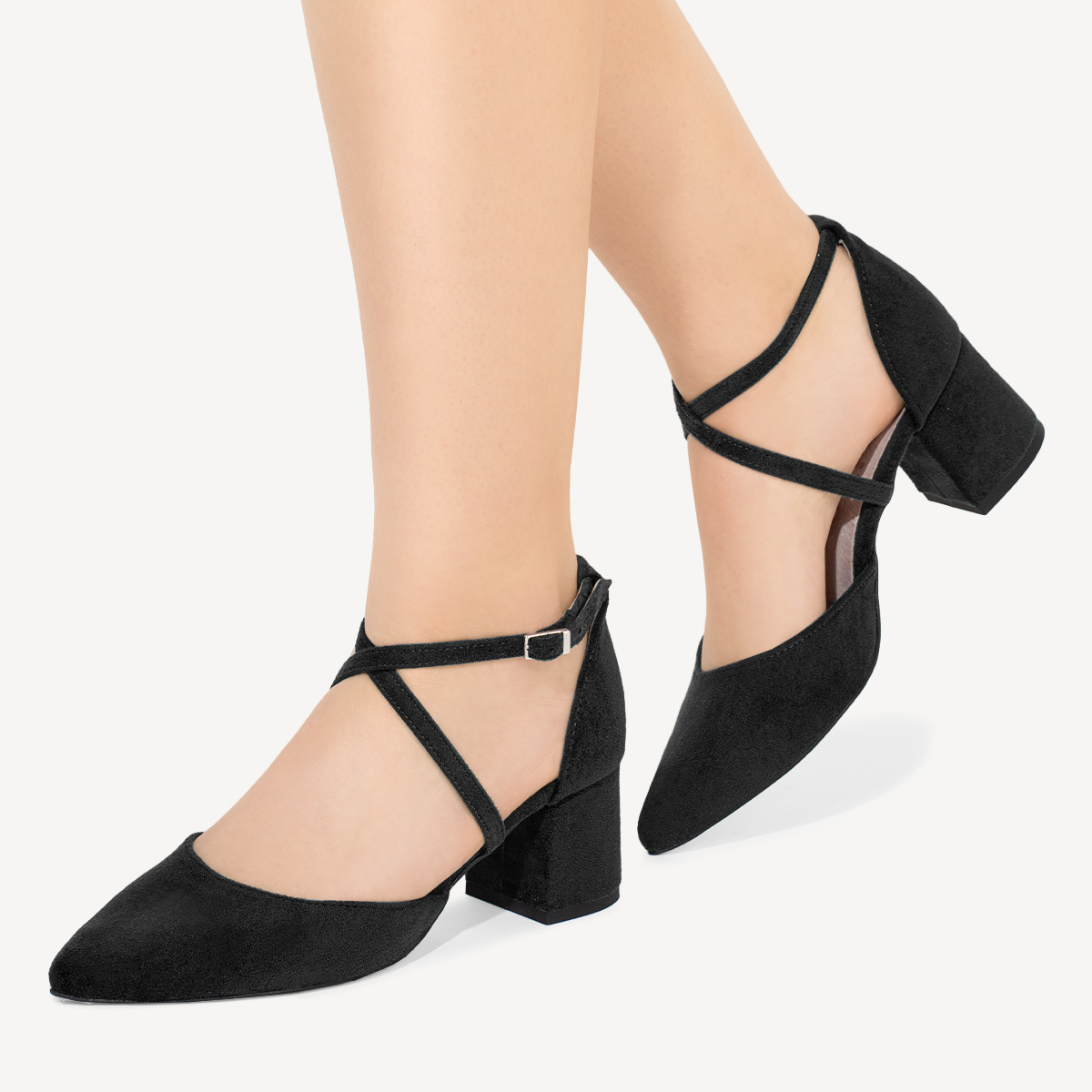 Zamszowe czółenka z paskami Madeline czarne