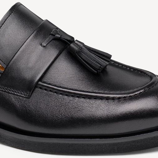 Skórzane loafersy męskie z frędzlami Gervais czarne
