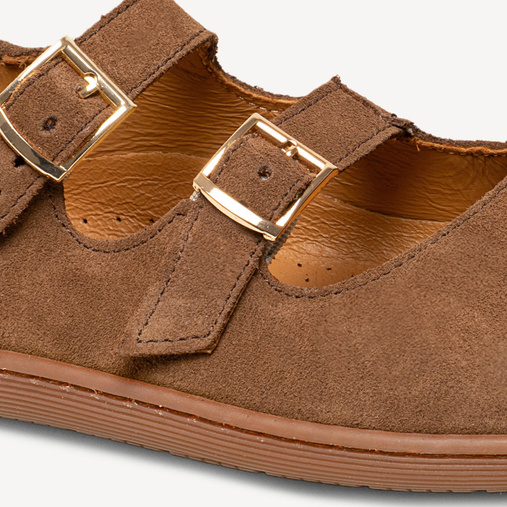 Skórzane zamszowe baleriny barefoot Montana brązowe