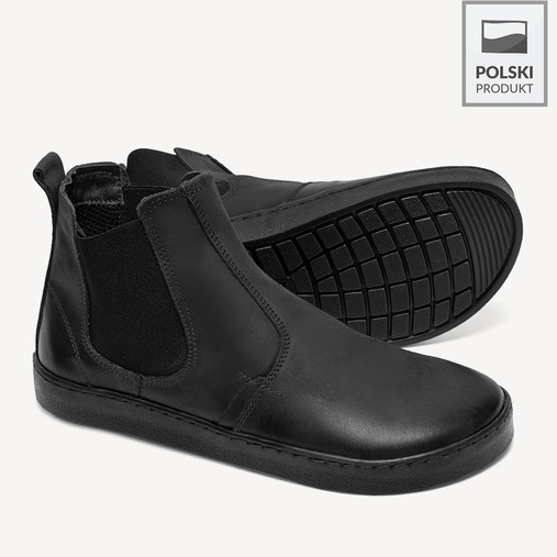 Skórzane sztyblety męskie barefoot Kenneth czarne