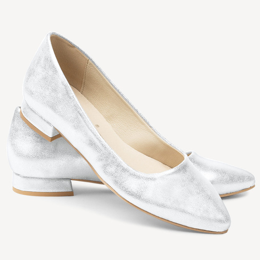 Połyskujące balerinki ślubne Elmira srebrne