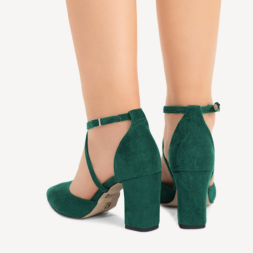 Zamszowe czółenka na słupku z paskami Savanna zielone