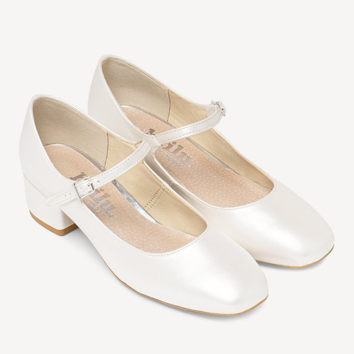 Ślubne perłowe czółenka na niskim obcasie Amelia ivory