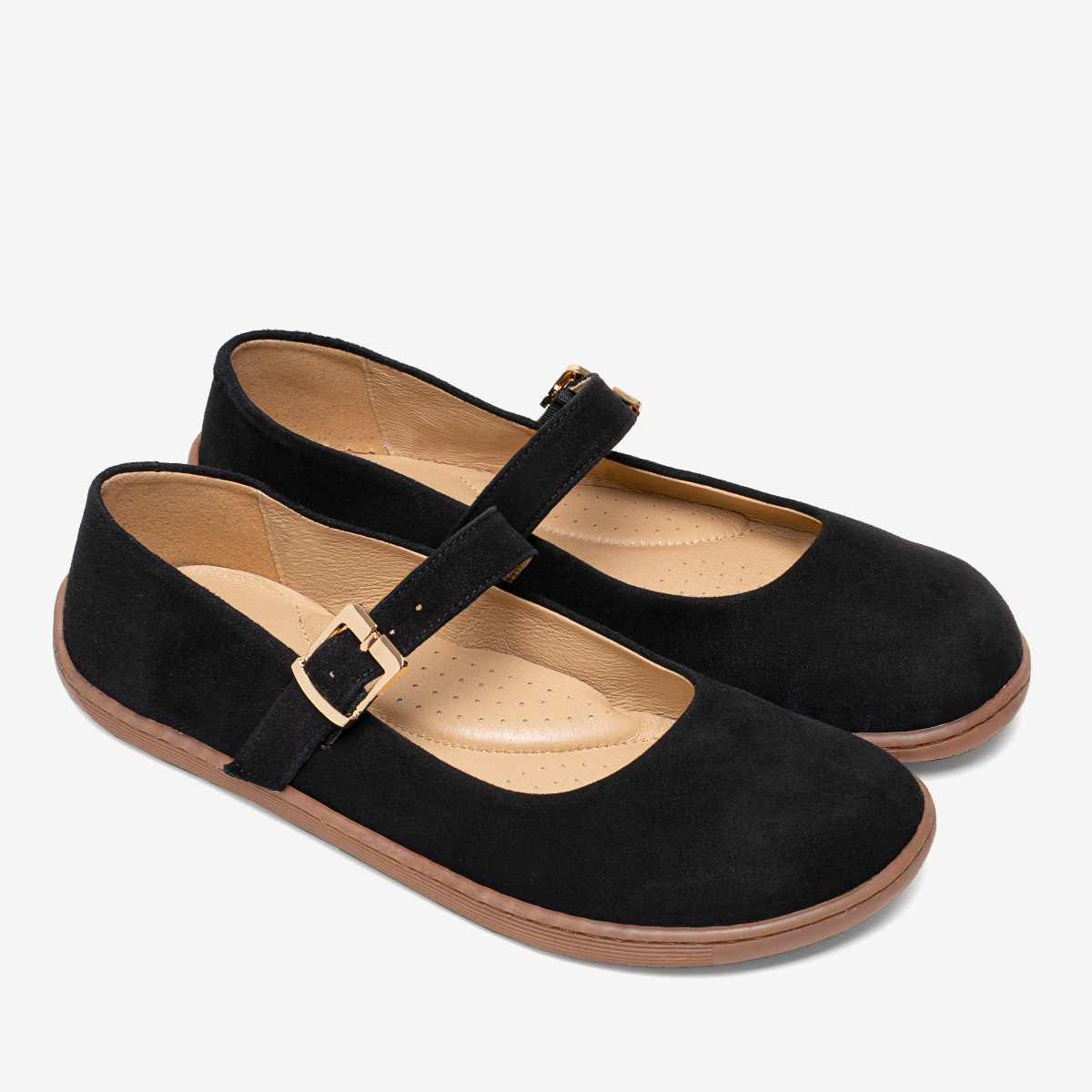 Zamszowe baleriny z paskiem barefoot Anette czarne