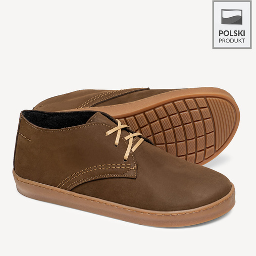 Skórzane zimowe trzewiki barefoot Sean jasny brąz