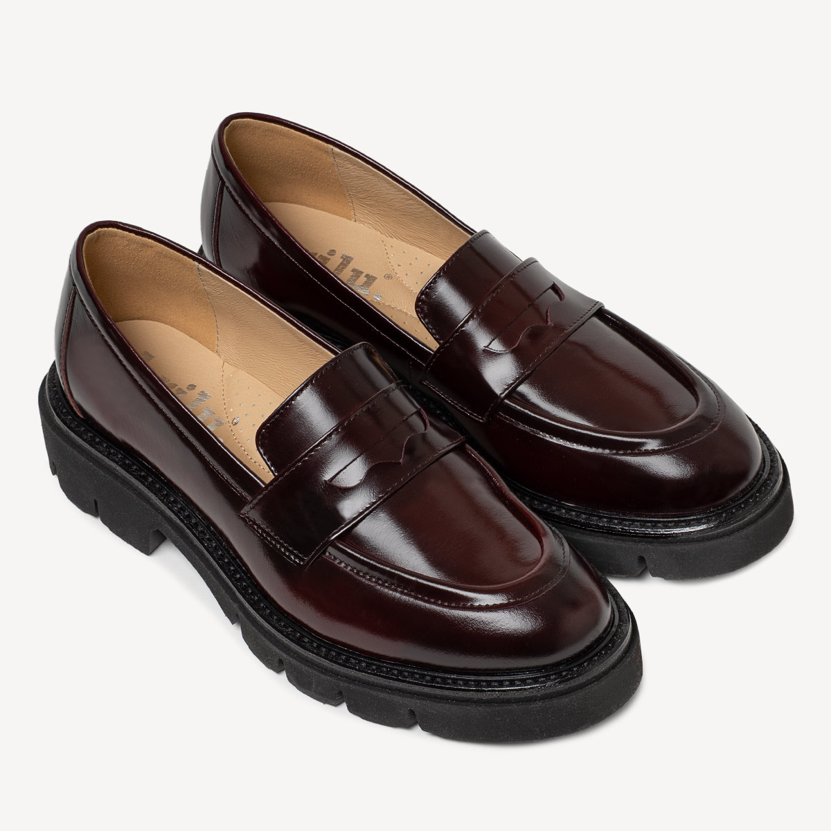 Skórzane wsuwane półbuty damskie Celeste bordowe