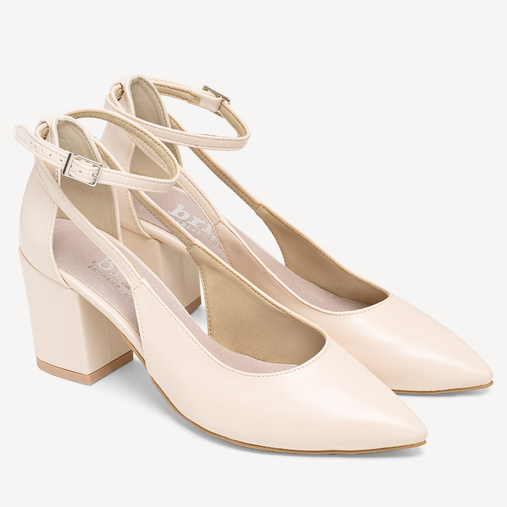 Ślubne czółenka na słupku z wycięciami Marietta cieliste ecru