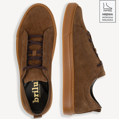 Męskie skórzane zamszowe sneakersy Edison brązowe