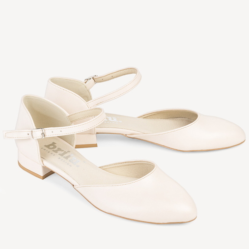 Ślubne licowe balerinki z paskiem Angelica cieliste ecru