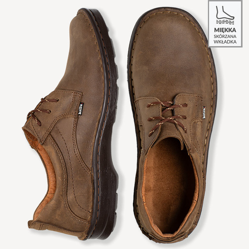 Wytrzymałe skórzane półbuty Herman brązowe