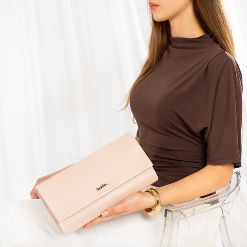 Licowa elegancka damska kopertówka Fabiola beżowa