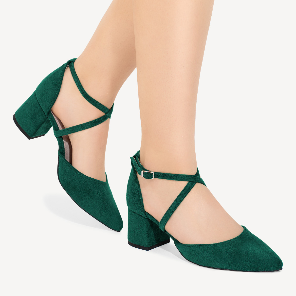 Zamszowe czółenka z paskami Madeline zielone