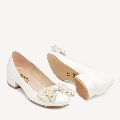 Ślubne balerinki z ozdobną kokardą Esther białe