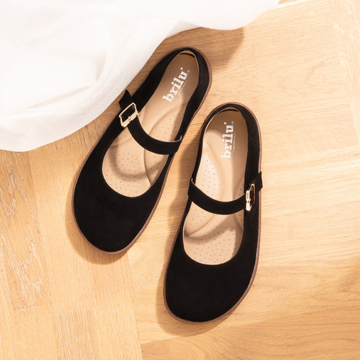 Zamszowe baleriny z paskiem barefoot Anette czarne