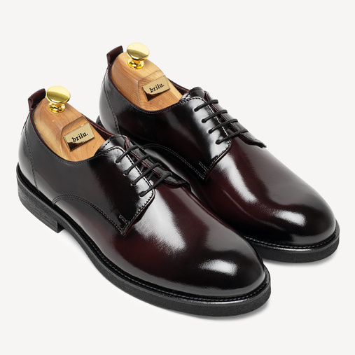 Skórzane wizytowe półbuty męskie derby Lincoln bordowe