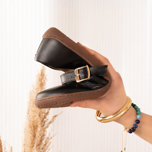 Skórzane baleriny z paskiem barefoot Sharron czarne