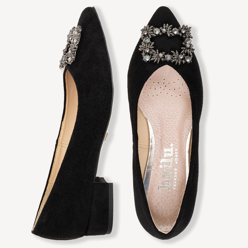 Zamszowe balerinki z ozdobna klamrą Amara czarne