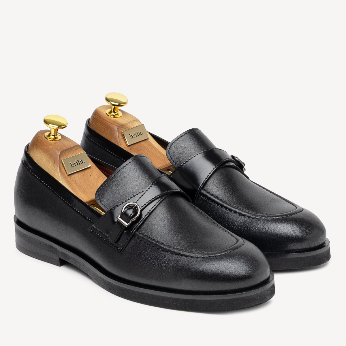 Skórzane loafersy męskie z klamrą Jared czarne