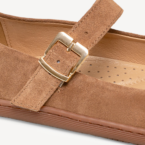 Zamszowe baleriny z paskiem barefoot Anette brązowe