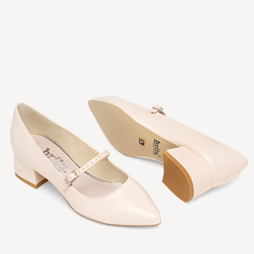 Ślubne czółenka na niskim obcasie z paskiem Aurely cieliste ecru