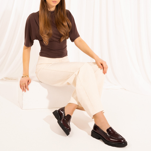 Skórzane wsuwane półbuty damskie Celeste bordowe