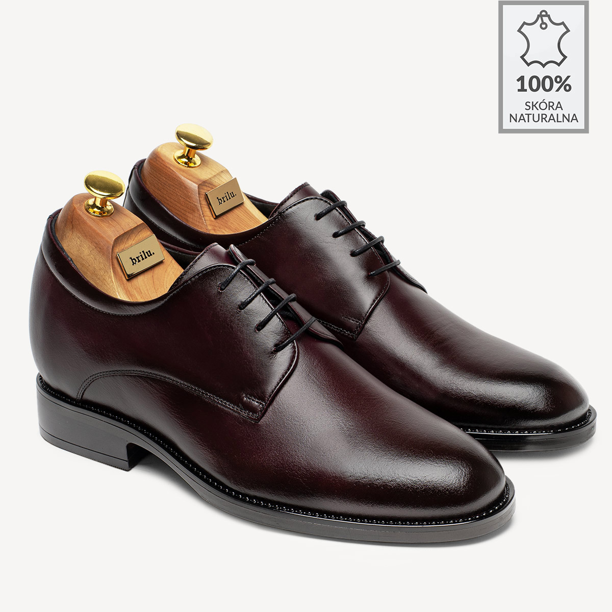 Męskie podwyższające buty wizytowe derby Jameson bordowe