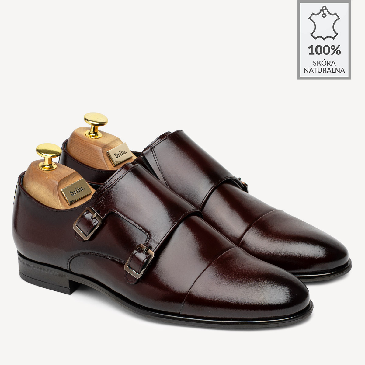 Buty męskie wizytowe skórzane monki Ignacio bordowe